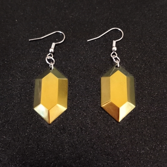 Gold color shift faceted chrome dangle earrings with silver hooks new - Picture 1 of 6
